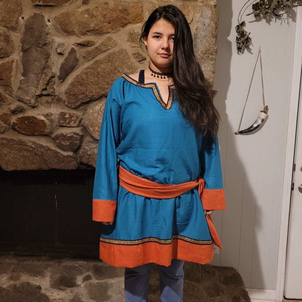 Turquoise and orange viking tunic(end of year sale)